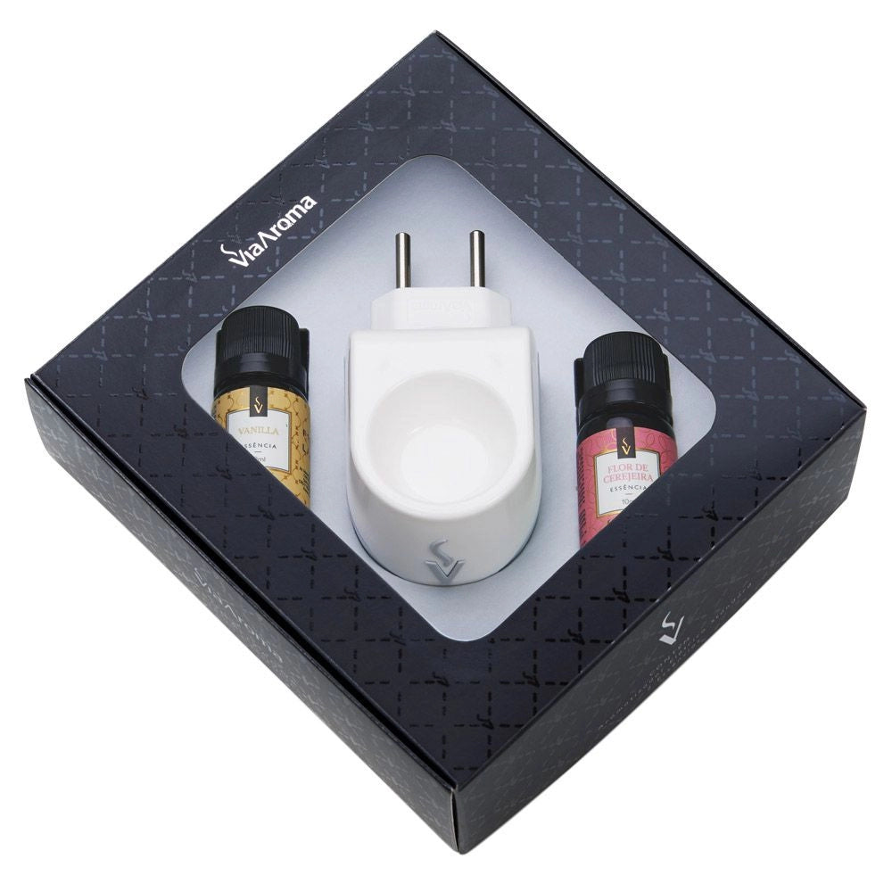 Kit Presente Aromatizador mais 2 Essências Via Aroma - Flor de Cerejeira e Baunilha